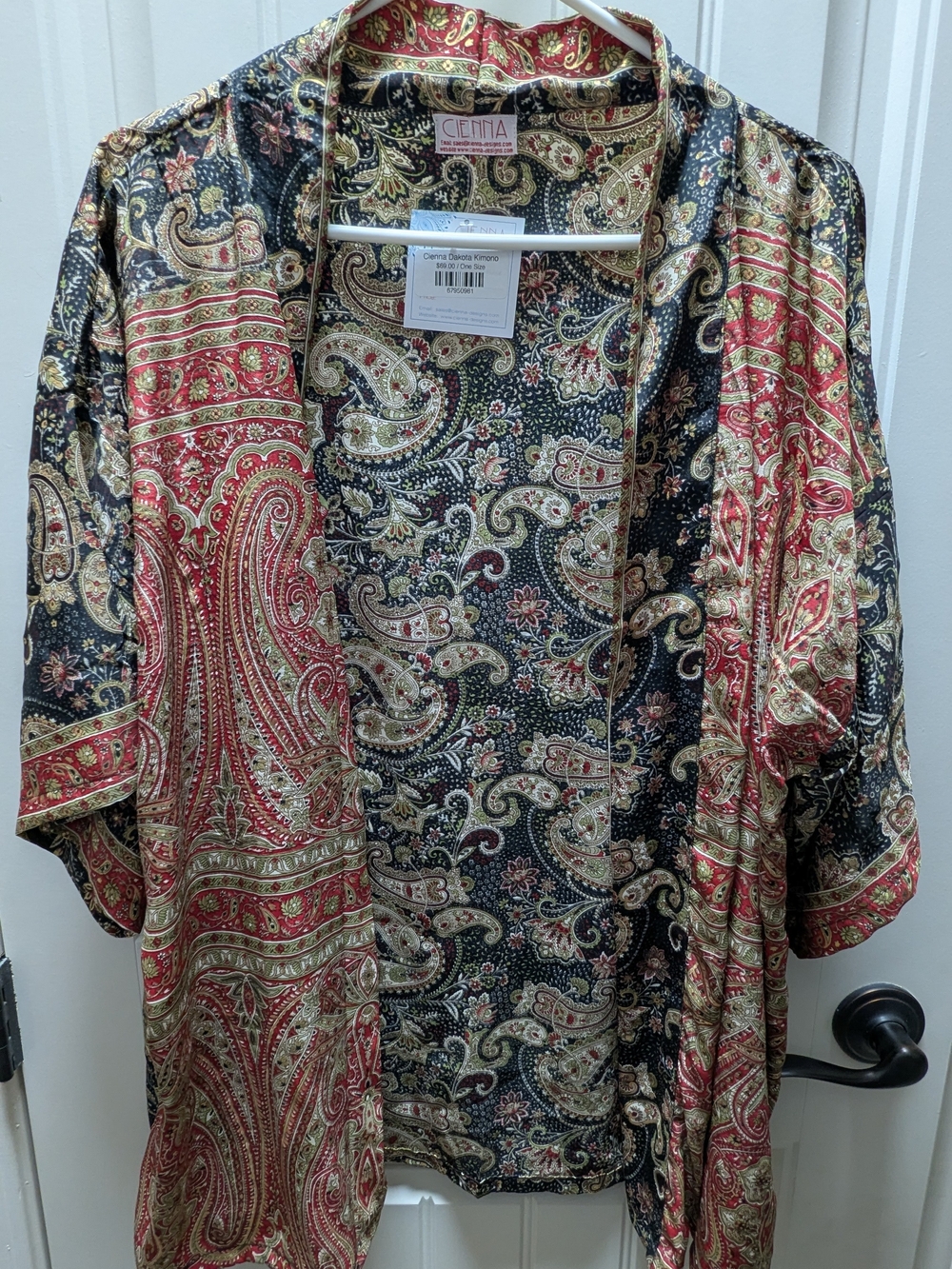 Cienna Red & Black Paisley Satin Wrap Scarf/Kimono